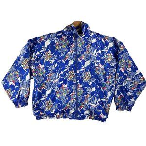Vintage Casual Isle Jacket Womens XL Blue Colorful Geometric Windbreaker 90s Y2K